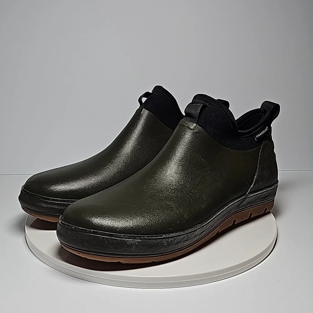 NWT Staheekum Men's Waterproof Neoprene Ankle Rain Boot Olive Green Black 10